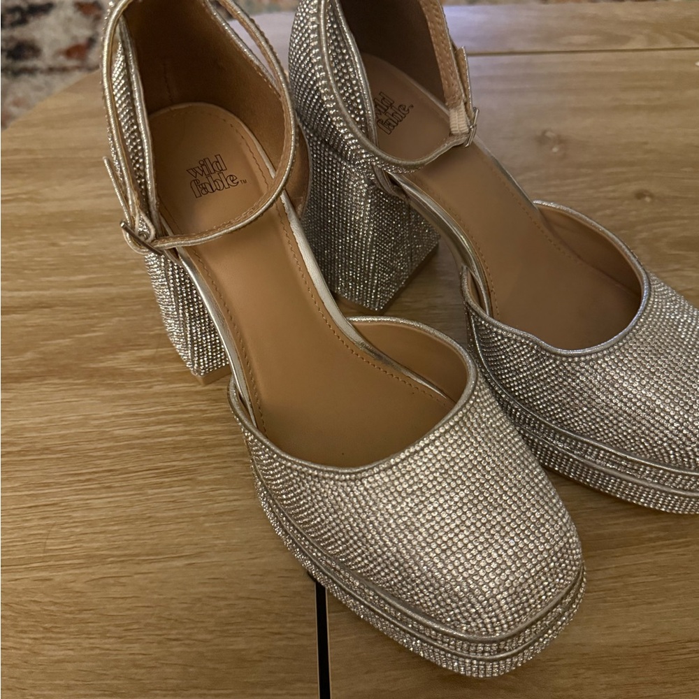 Wild Fable Silver Glitter Rhinestone Platform Heels